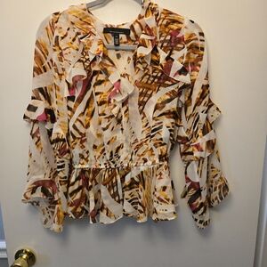 White House Black Market Multicolor Peplum Ruffled Blouse Size XS